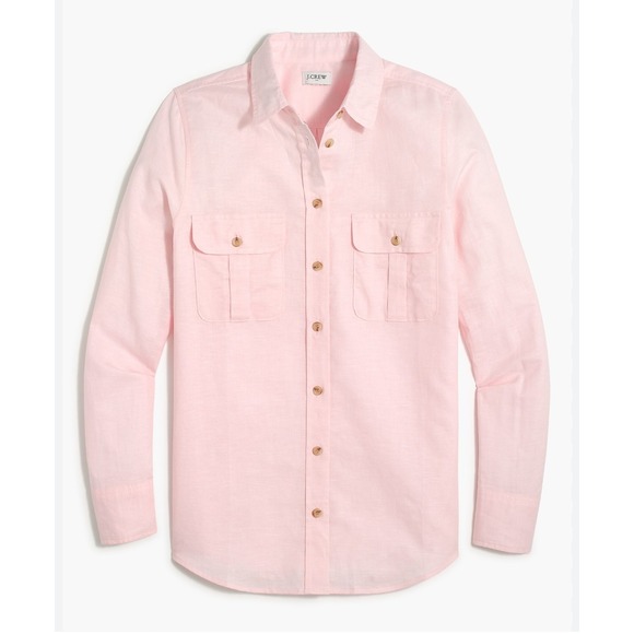 J. Crew Tops - J.Crew‎ Re-Imagined Pink Cotton Button Up Shirt Long Sleeve Pocket Women's M